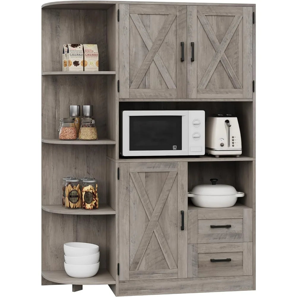 Farmhouse Kitchen Pantry Storage Cabinet, Freestanding Hutch with Doors & Shelves 60.4"