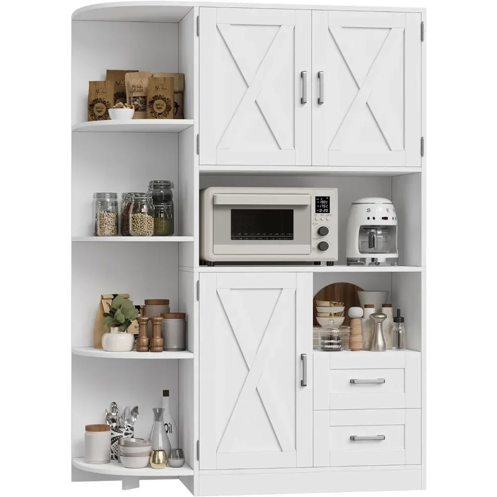 Freestanding Kitchen Storage Cabinet with Doors and Shelves, 60.4" with Microwave Shelf, White