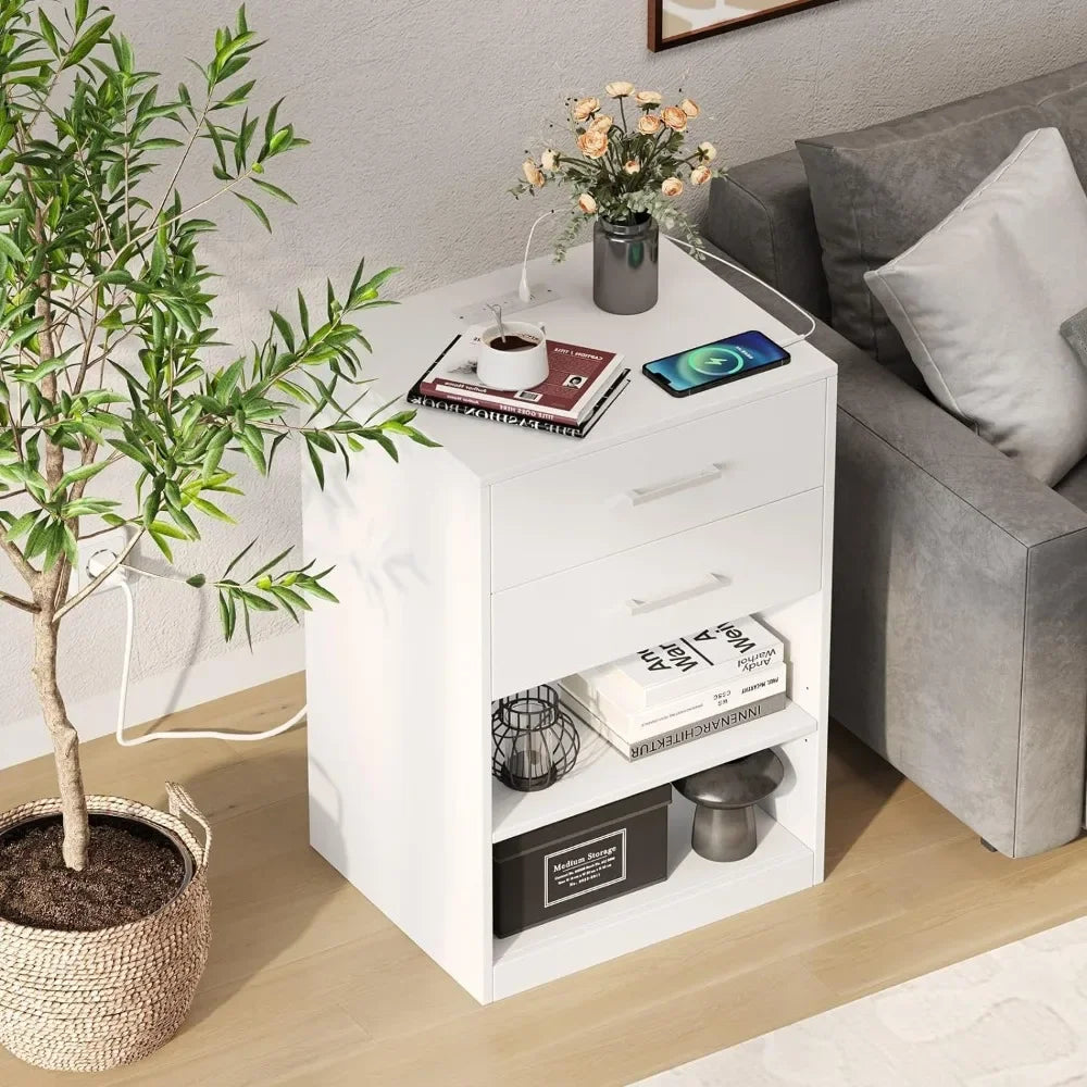 Bedside Table Bedside Table With 2 AC Outlets and 2 USB Ports Storage