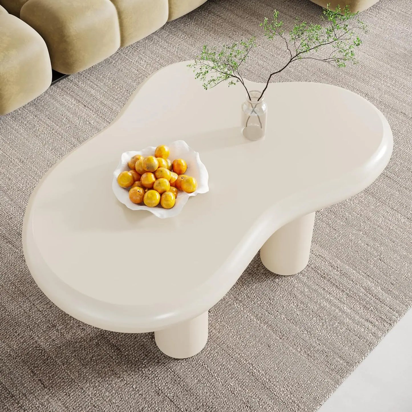 39.4" Cloud Coffee Table, Cute Cream Coffee Table with 4 Solid Legs,