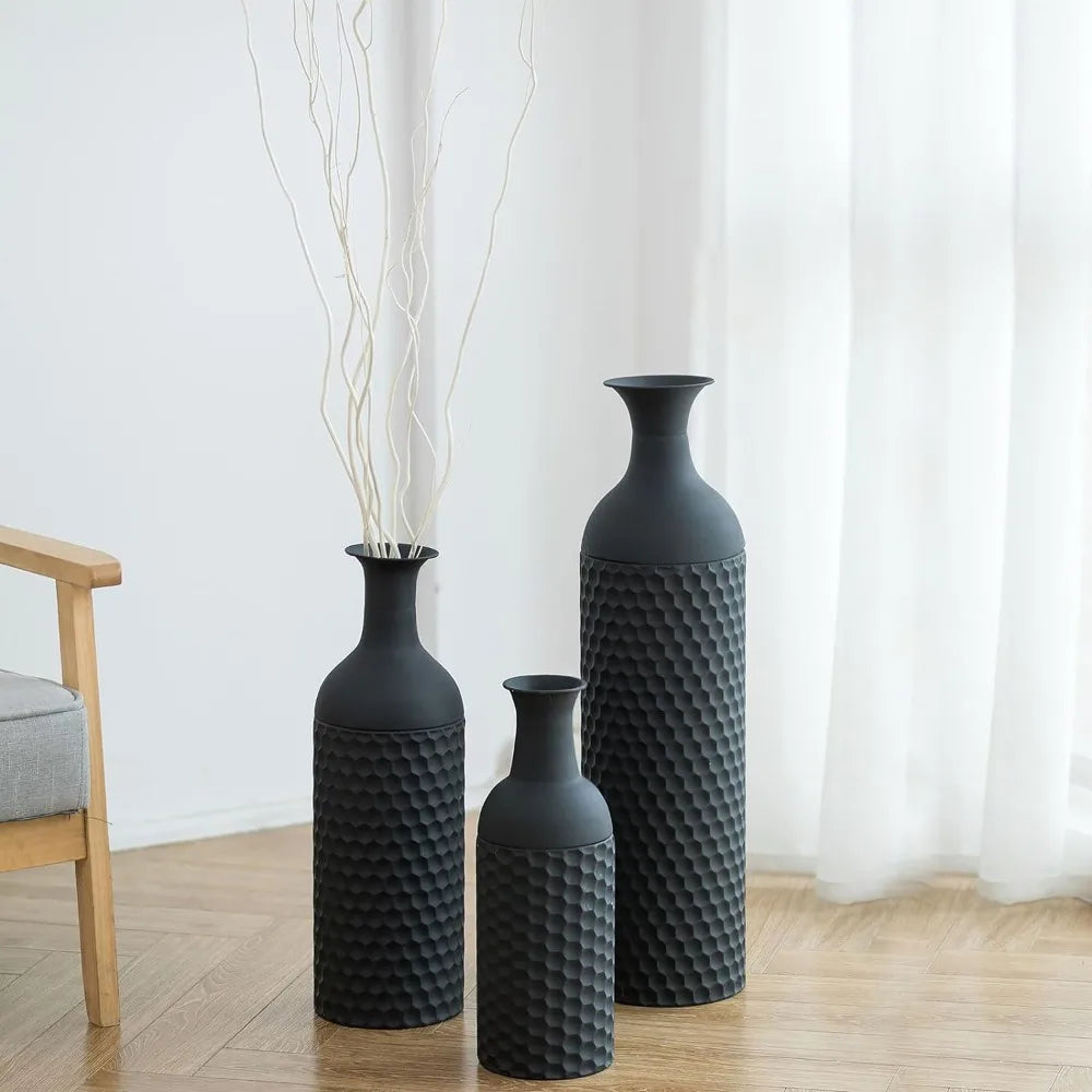 Large Black Vases Tall 27inch - Metal Floor Standing Vase Set of 3 Standing Vase for Living Room