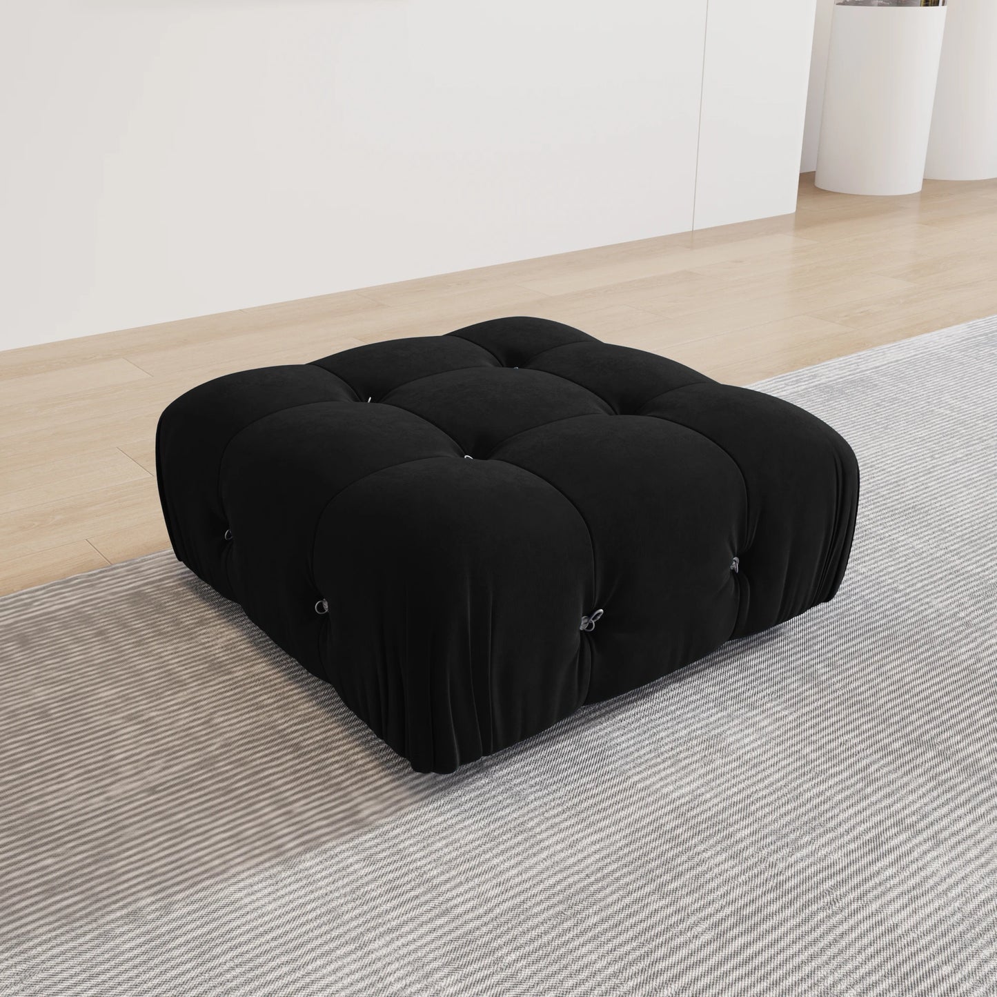 Minimalist Sectional Sofa for Living Room Black Velvet Fabric Modular Couches with Ottomans