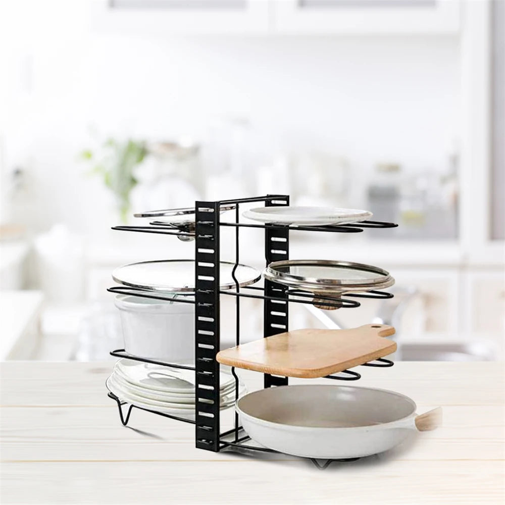 8 Tiers Pan/Pot Organizer Rack  Iron Wire Bilateral Pot Adjustable Pots Lids Storage Rack