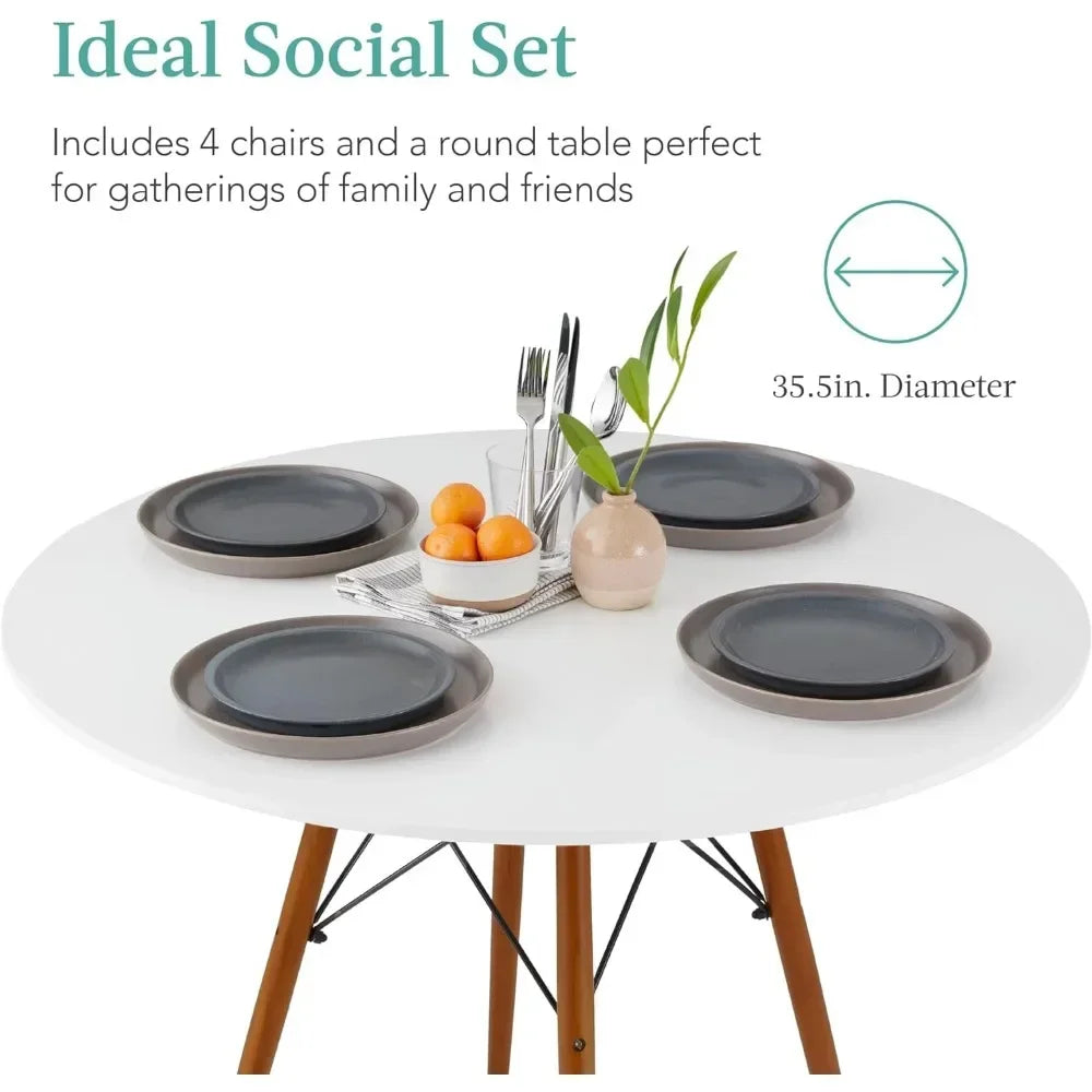 5-Piece Dining Set, Compact w/ 4 Chairs, Plastic Seats, Wooden Legs