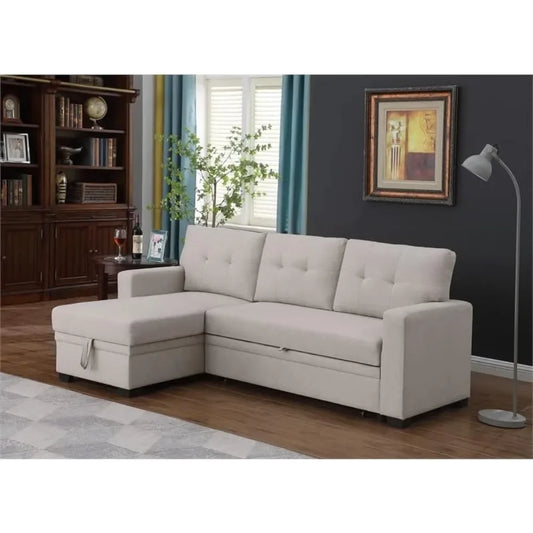 Pull Out Bed and Storage Sectional Sleeper Sofa with Reversible Chaise for Living Room, Apartment, Bedroom