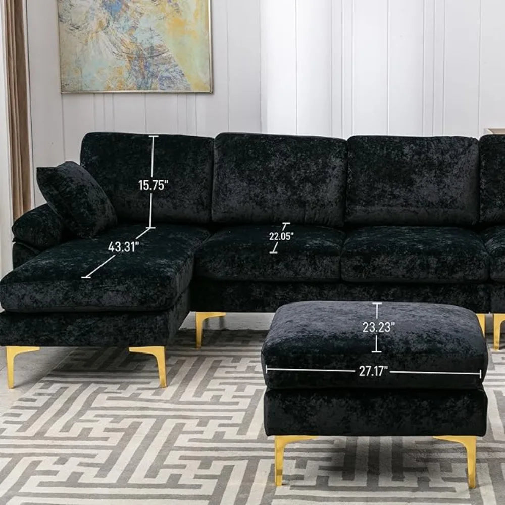 U-Shaped Sectional Sofa Couch, 4 Seat Sofa Set for Living Room