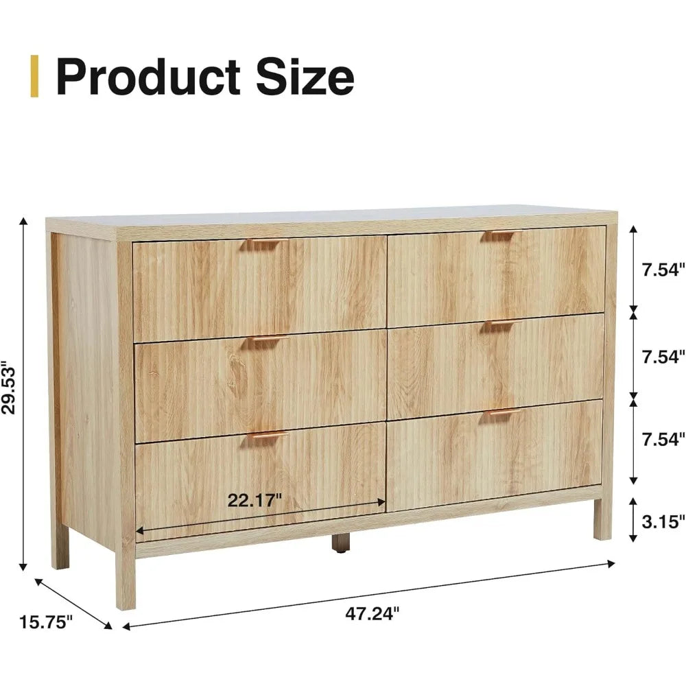 Drawer Double Dresser with Fluted Panel