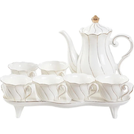 14 pcs Tea Set for 6 with Tea Tray & Spoons, Luxury British Style Tea/Coffee Cup Set