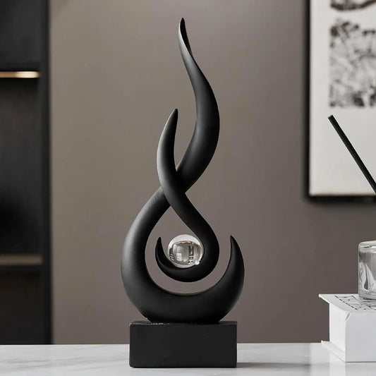 Modern Abstract Statue Sculpture Decorations: Home Decor Art Flame with Glass Ball Figurines