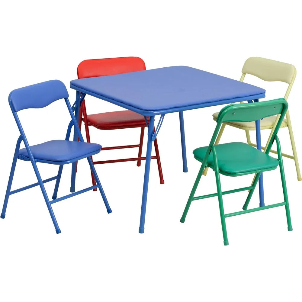 Mindy Kids 5-Piece Folding Square Table and Chairs Set for Daycare and Classrooms