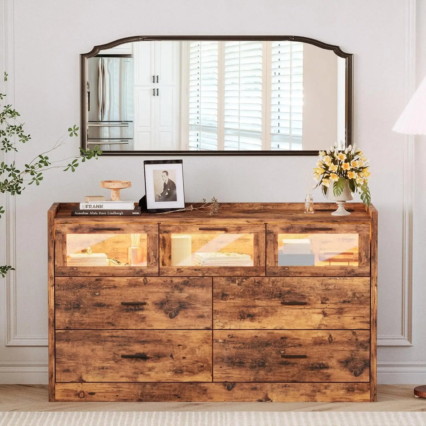 Wood Dresser with LED and Power Strip