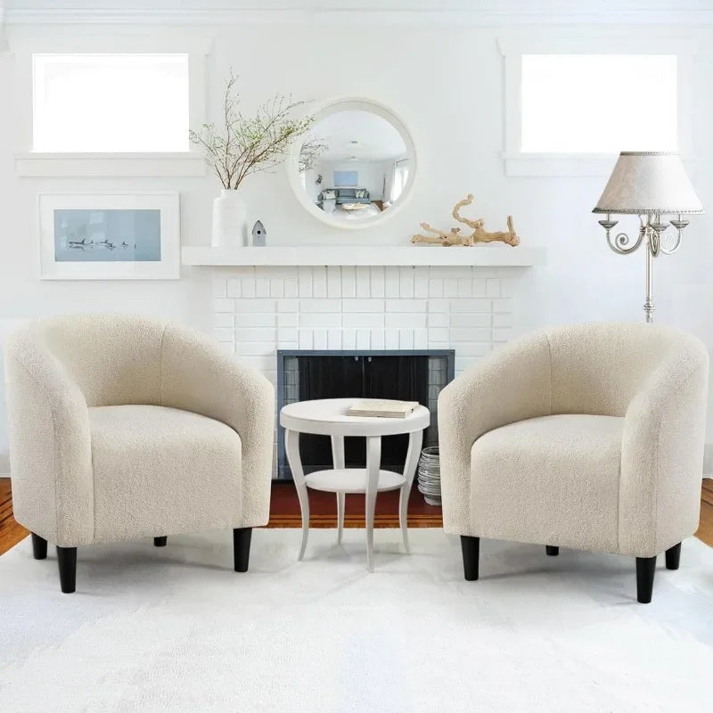 Set of 2 Barrel Chairs, Furry Accent Chairs, Sherpa Cozy Modern with Soft Padded Armrest,