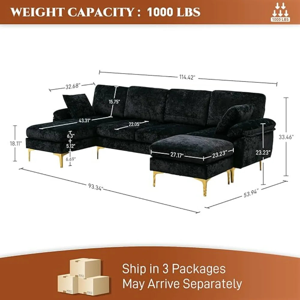 U-Shaped Sectional Sofa Couch, 4 Seat Sofa Set for Living Room