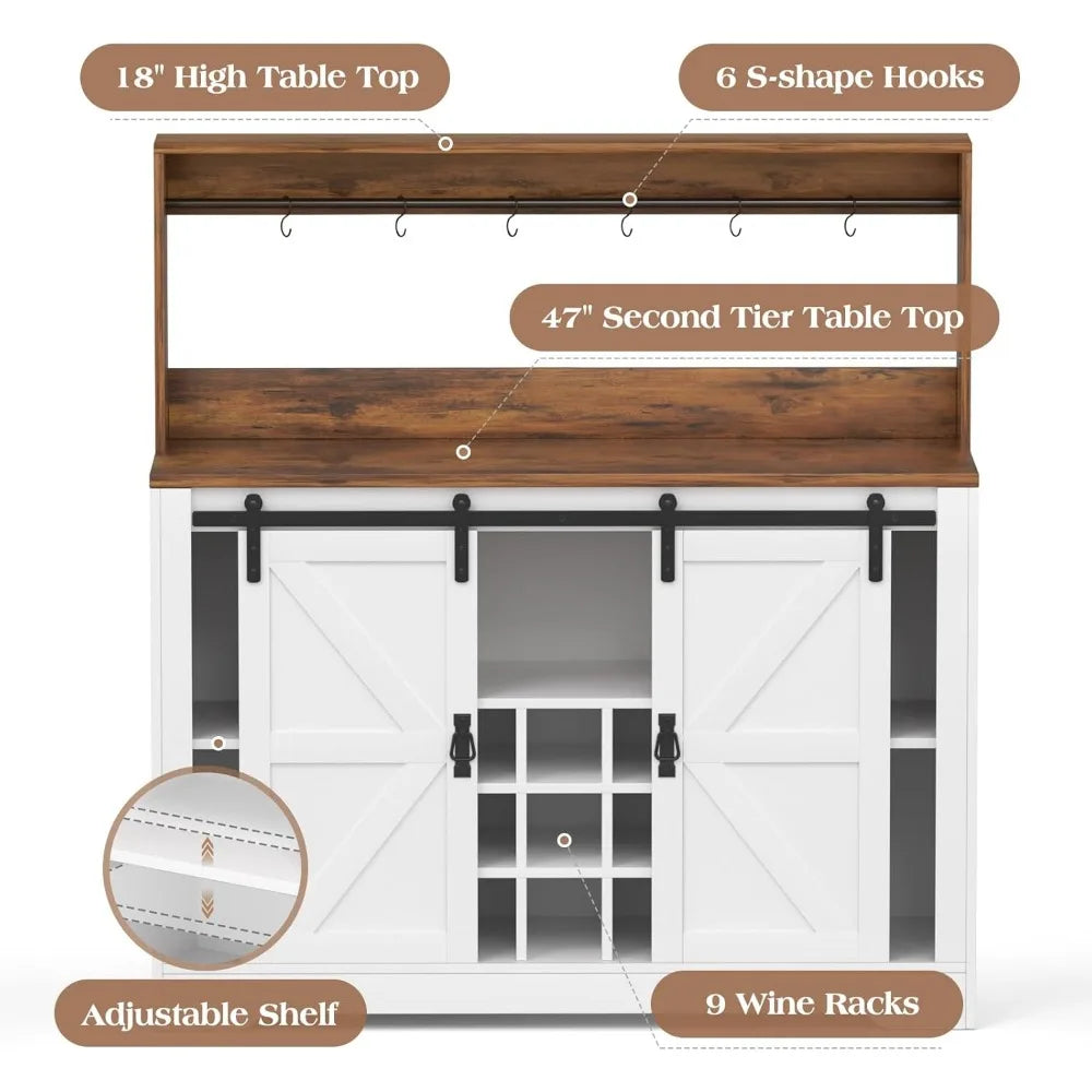 47" Farmhouse Sideboard Buffet Cabinet with Sliding Barn Door