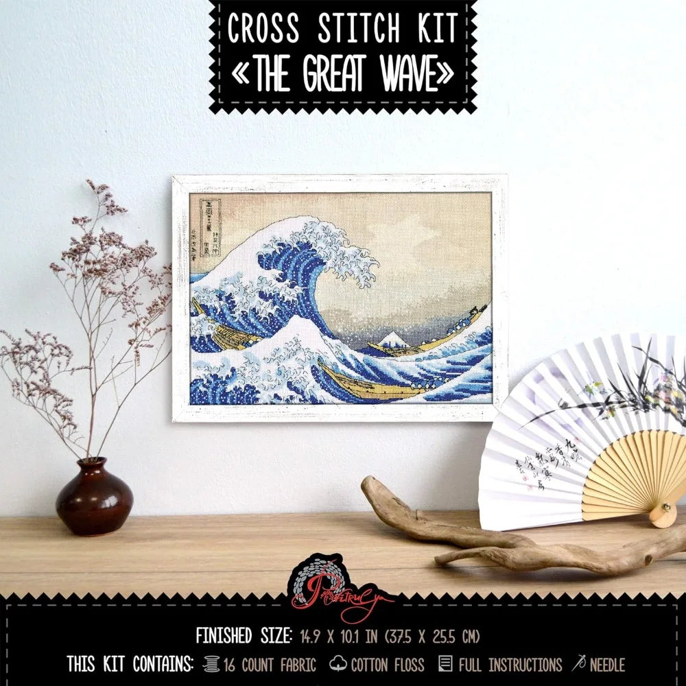 Counted Cross Stitch Ocean Wave Sets Embroidery Set With Pattern Japan Design Aesthetics