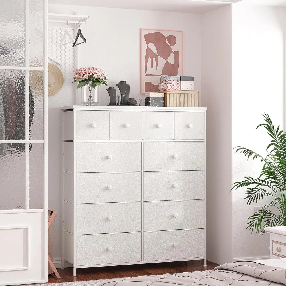 White Dresser for Bedroom with 12 Drawers,