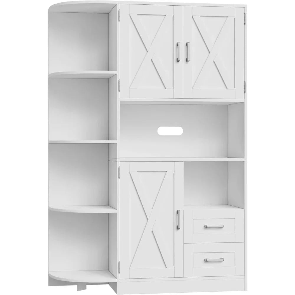 Freestanding Kitchen Storage Cabinet with Doors and Shelves, 60.4" with Microwave Shelf, White