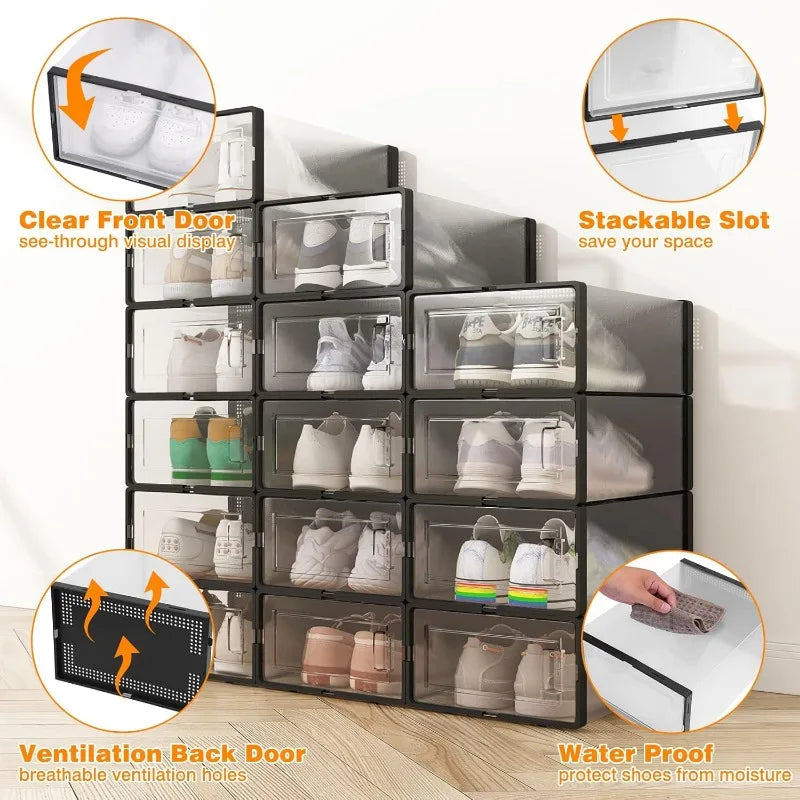 Shoe Storage Boxes Stackable, 15 Pack Large Boxes, Shoe Organizer for Closet with Lids