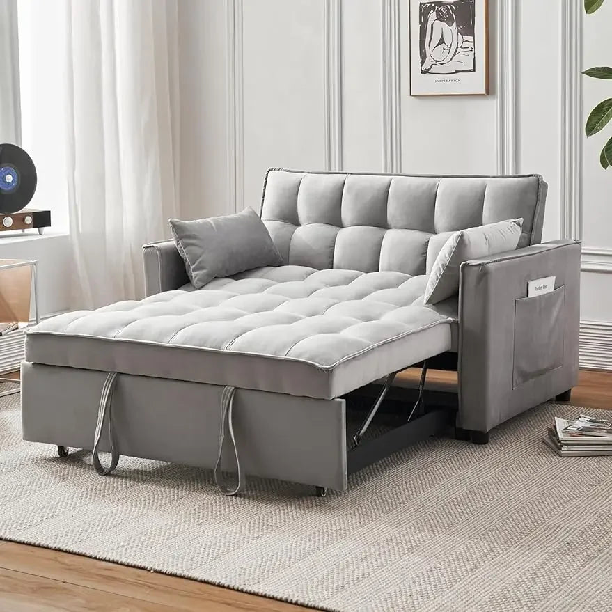 3-in-1 Convertible Sleeper Sofa Bed, Modern Pullout Couch Bed with Pull Out Bed, Adjustable Backrest