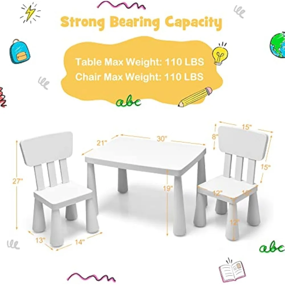 Plastic Children Activity Table and 2 Chairs for Art Craft, Easy-Clean 3-Piece Toddler