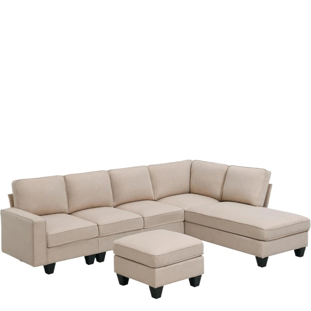 U Shape Sectional Sofa for Living Room, 7 Seat L Shaped Living Room Sofa Set with Ottoman