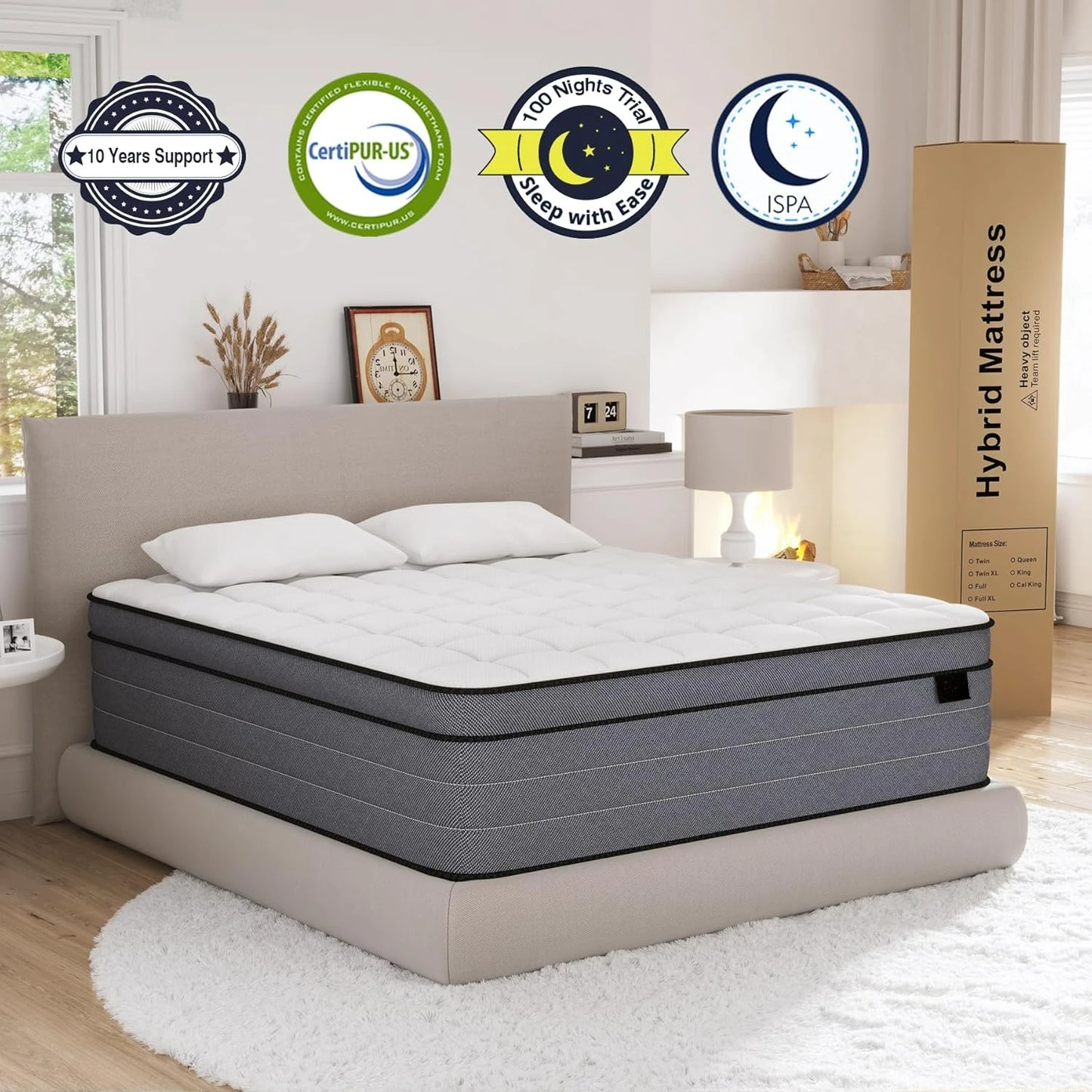 Full Size Mattress, 12 Inch Hybrid Mattress, with Gel Memory Foam and Pocketed Springs,  Plush Feel