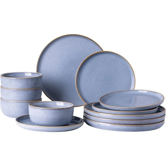 Ceramic Dinnerware Sets for 4, 12 Pieces Stoneware Plates and Bowls Sets, Chip and Scratch Resistant