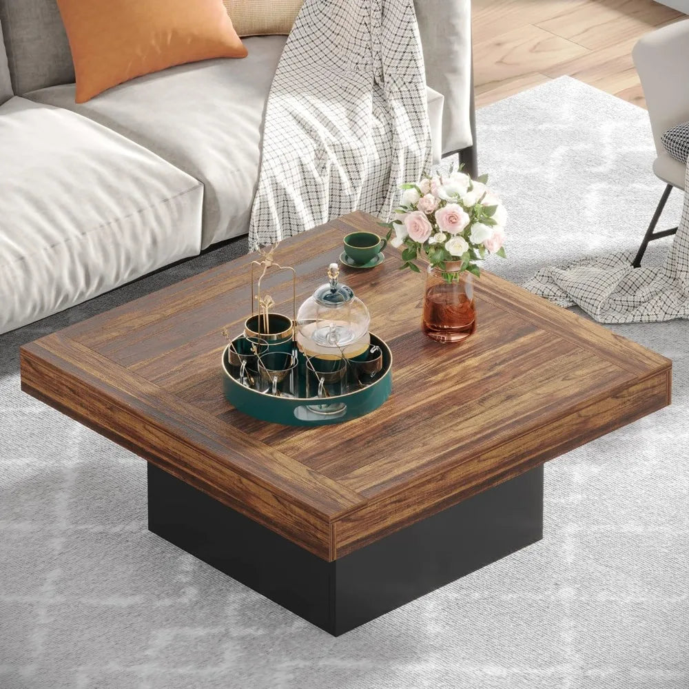 Coffee Table Square LED Table Engineered Wood Low Coffee Table Rustic, Coffee Tables