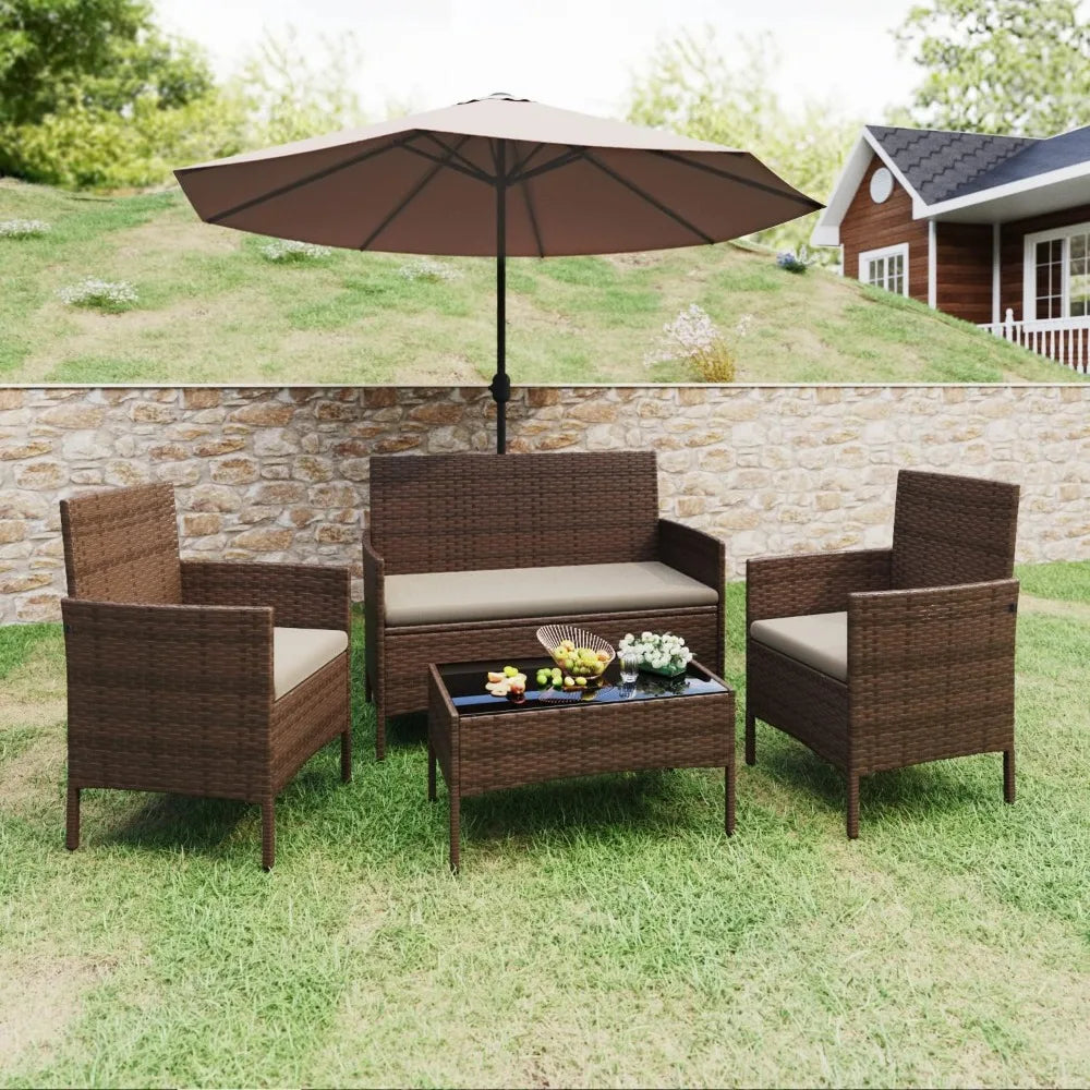 4 Piece Wicker Rattan Patio Furniture Set