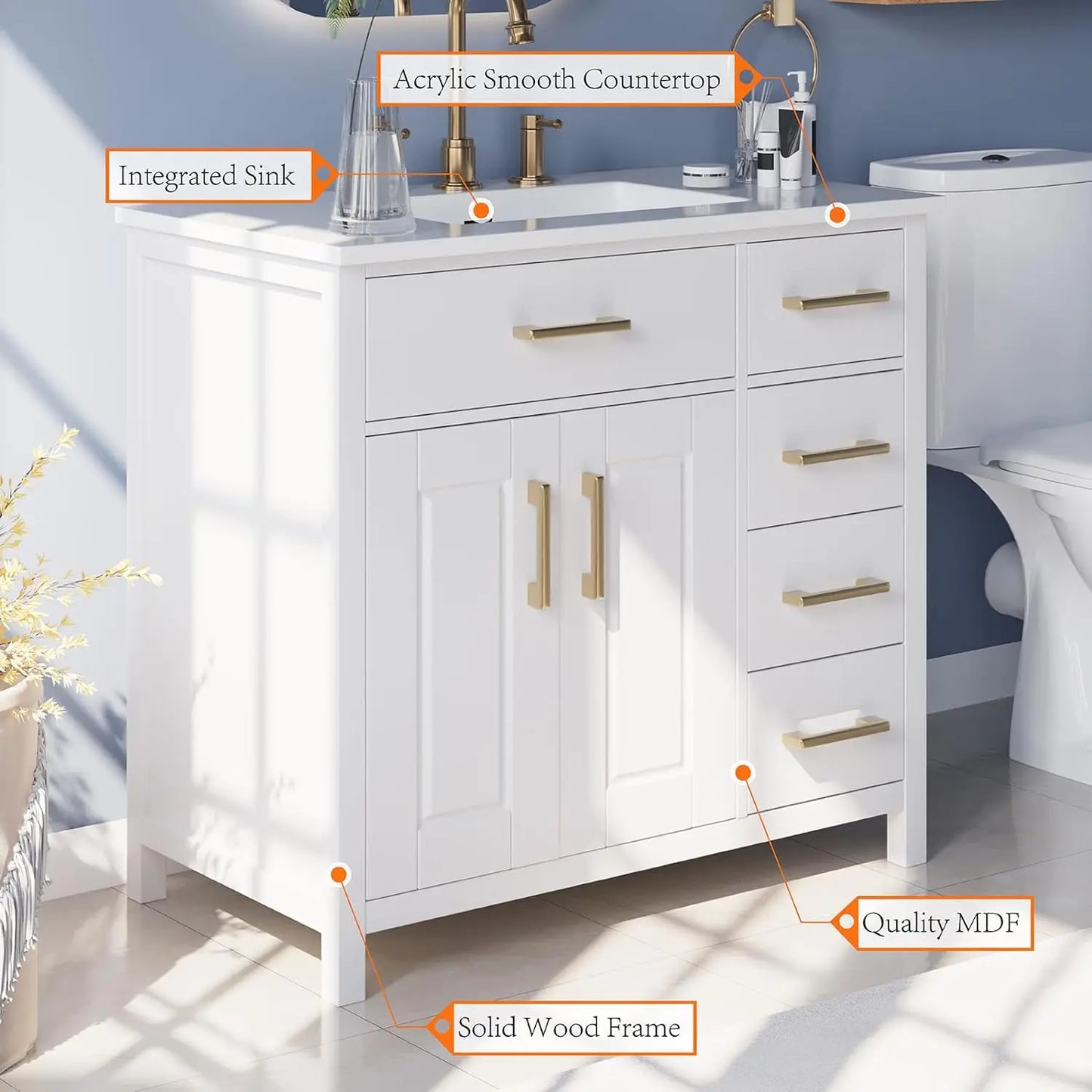 36" Bathroom Vanity with Sink Combo Includes 37" Countertop & Integrated Sink