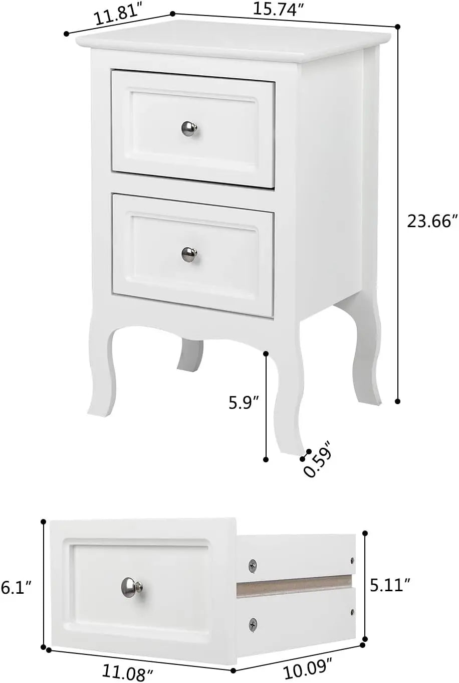 Set of 2, Nightstands with 2 Drawers