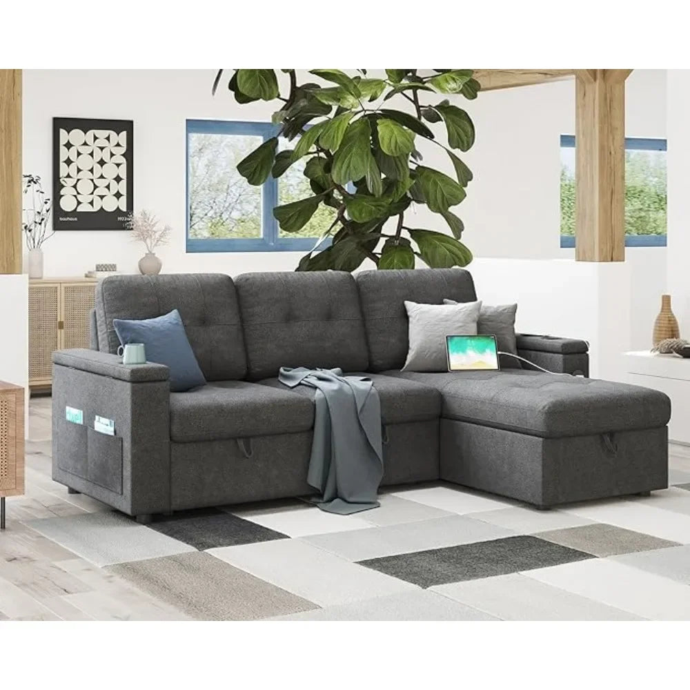 Living Room Sofas, Sleeper Sofa Bed with Adjustment Backrest, Pull Out Couch with Ottoman