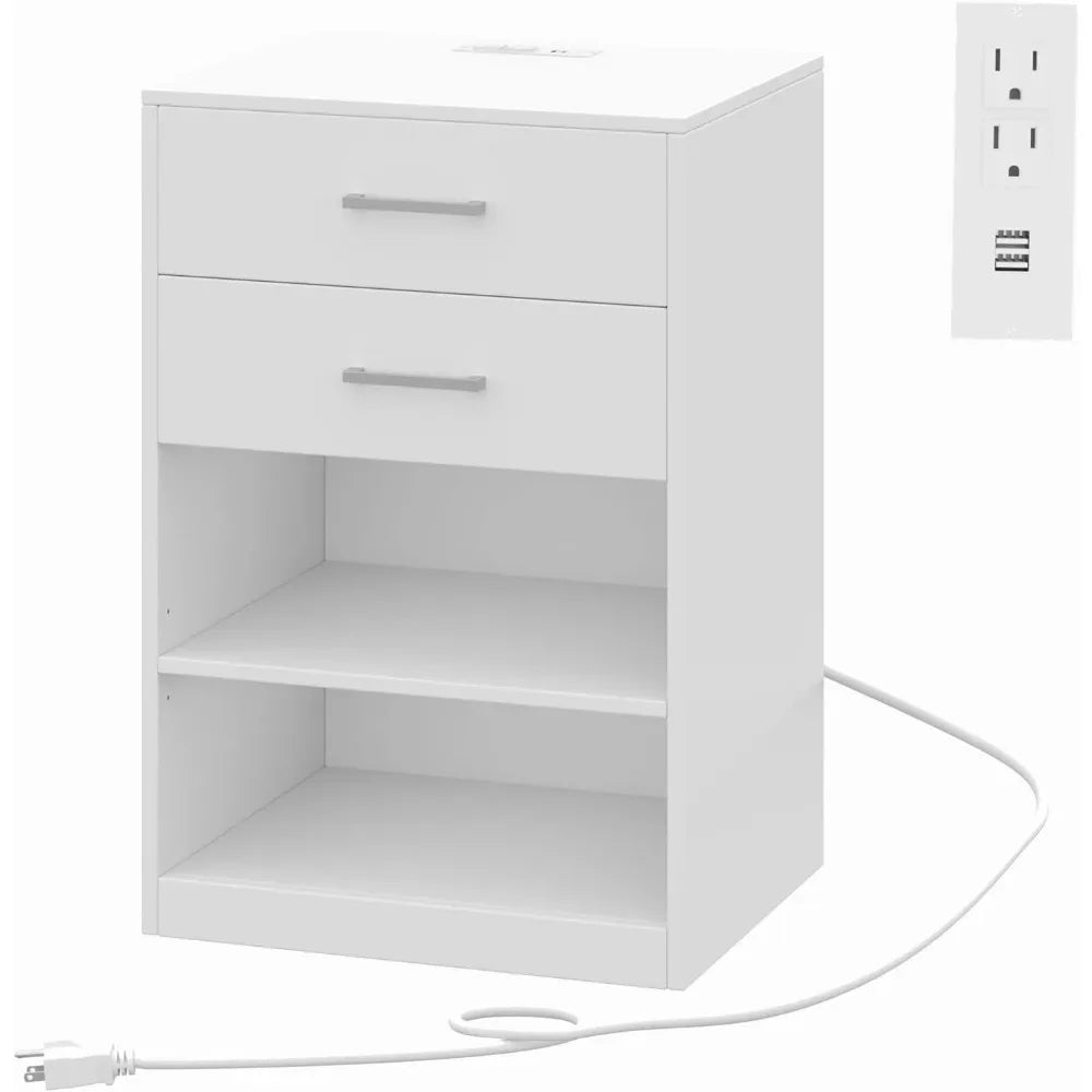 Bedside Table Bedside Table With 2 AC Outlets and 2 USB Ports Storage