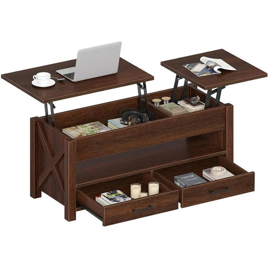 Coffee Table, 47.2" Lift Top Coffee Table with 2 Storage Drawers and Hidden Compartment