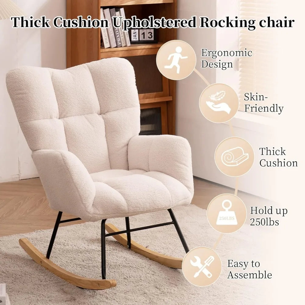 Living Room Chair with High Backrest, Nursery Rocking Chairs, Comfy  Upholstered Living Room Chair