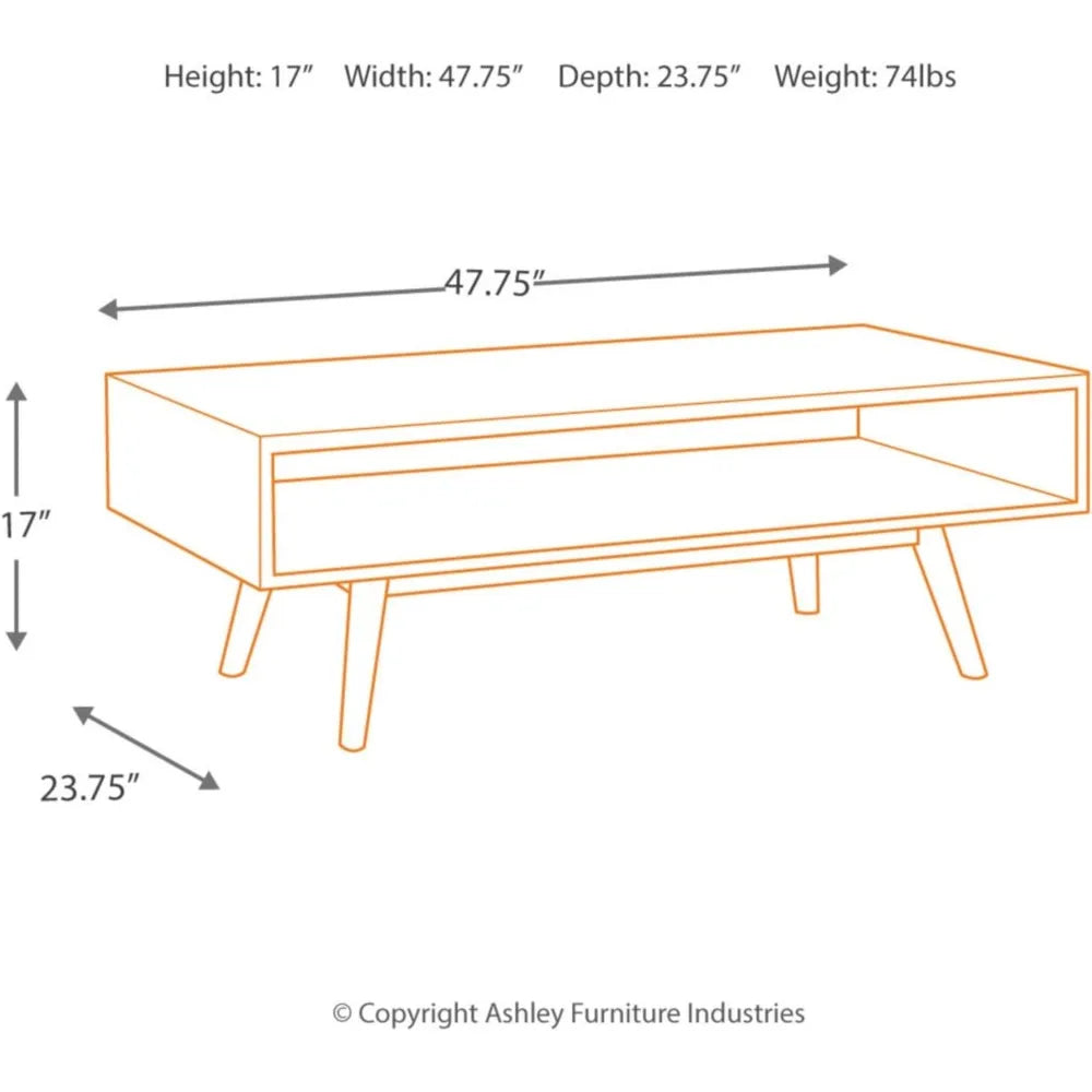 Mid-Century Modern Rectangular Coffee Table With Open Storage Shelf Dark Brown