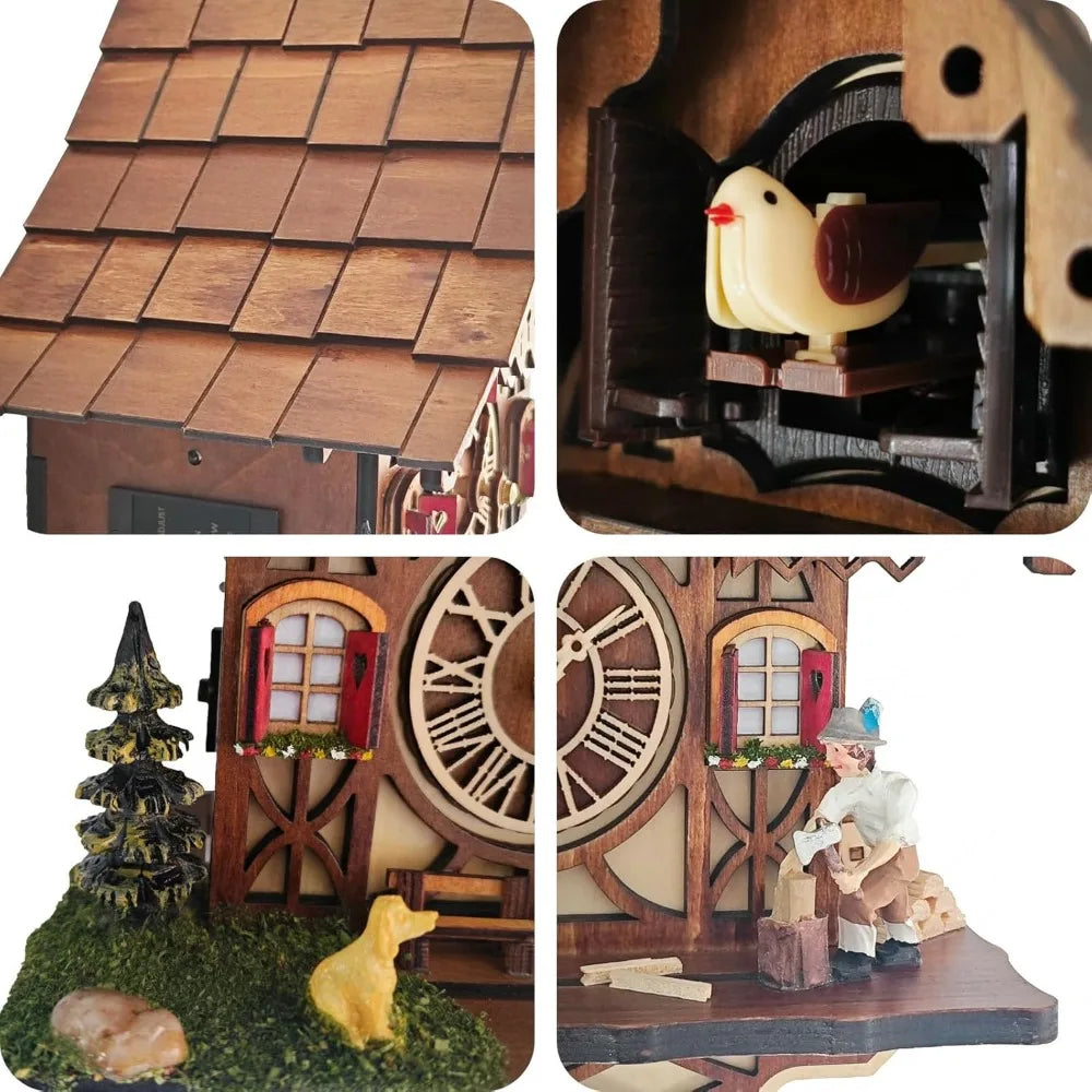 Cuckoo Clock 12 Melodies, Volume Control, Night Mode, Germany Style Black Forest Handmade Wooden