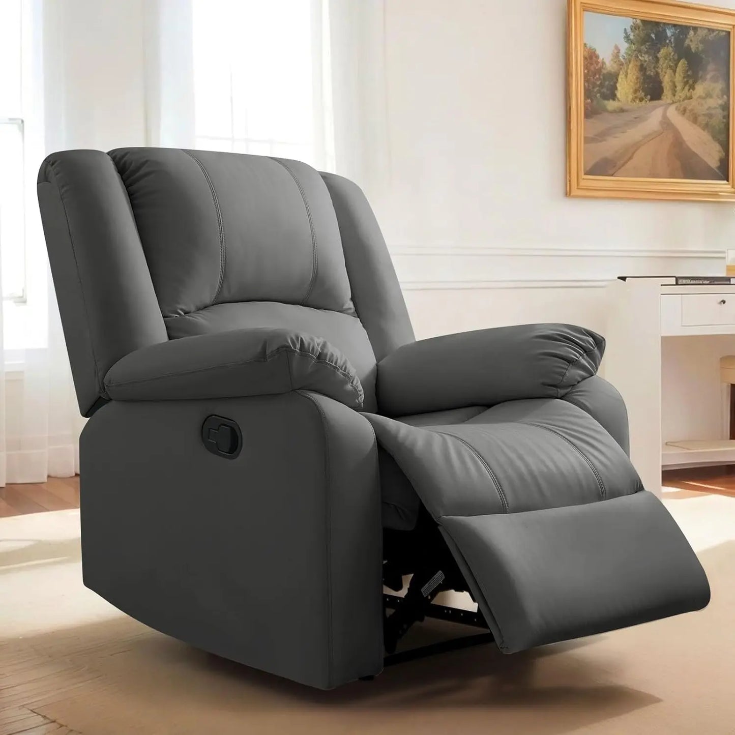 Manual Recliner Chair for Adults, Waterproof Leather Reclining Chairs for Small Spaces