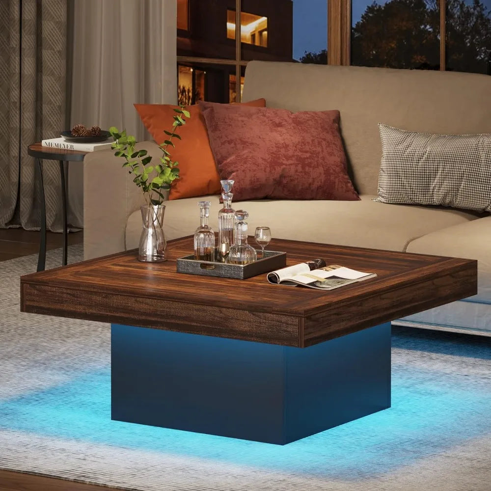 Coffee Table Square LED Table Engineered Wood Low Coffee Table Rustic, Coffee Tables