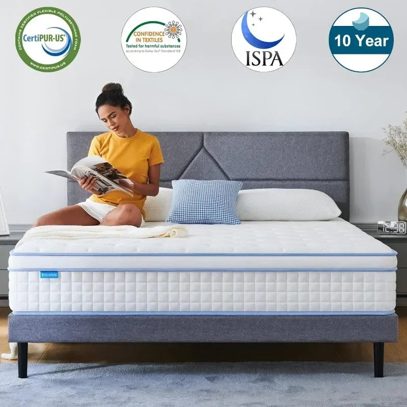 Queen Mattresses, 12 Inch Queen Size Hybrid Mattress Individual Pocket Springs with Foam,