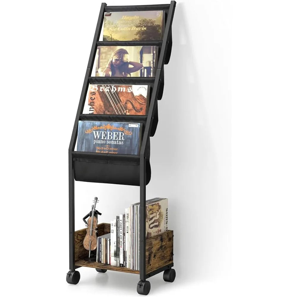 4 Tier Bookshelf, Record Stand with Vinyl Holder Display Shelf