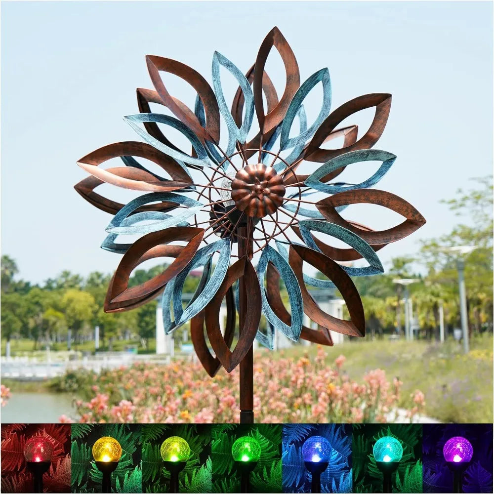 Yard Garden Wind Spinner with Solar Lights,  Lawn Yard Art Garden Decor