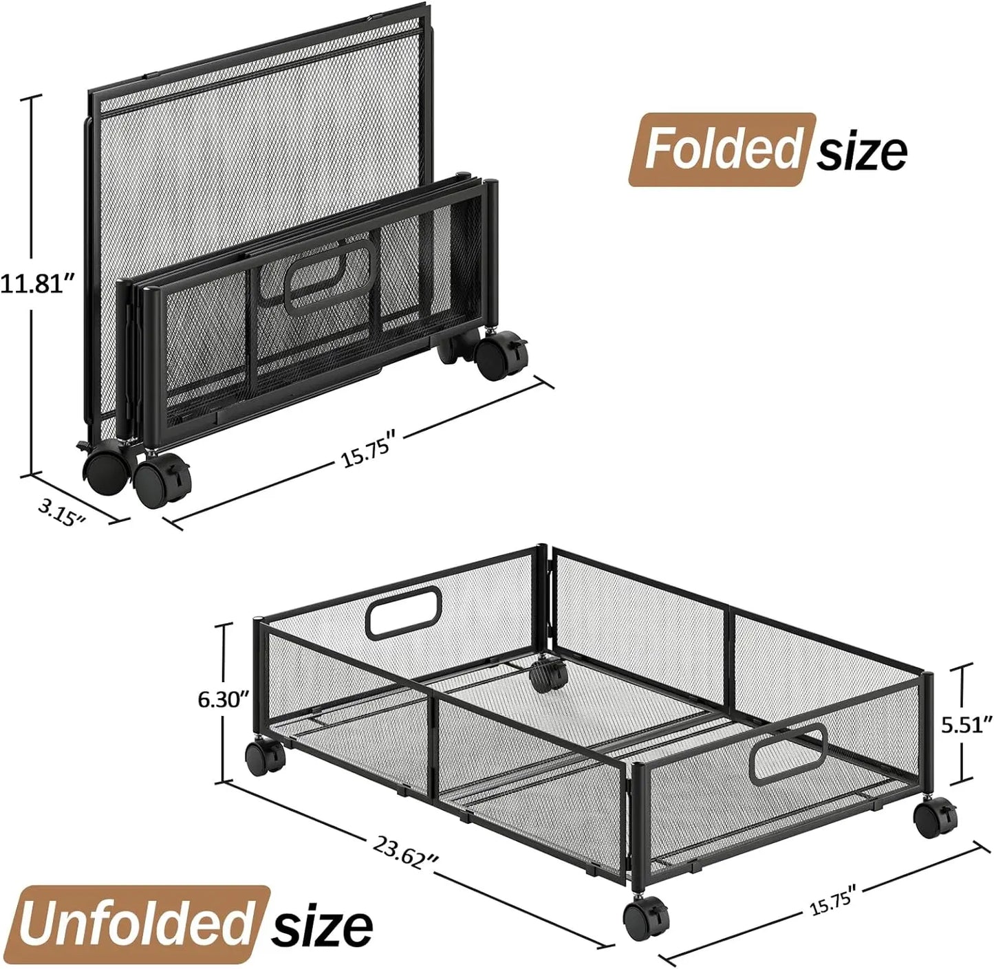 Under Bed Storage with Wheels, Under Bed Shoe Storage Organizer Drawer, Tool Free Assembly Foldable