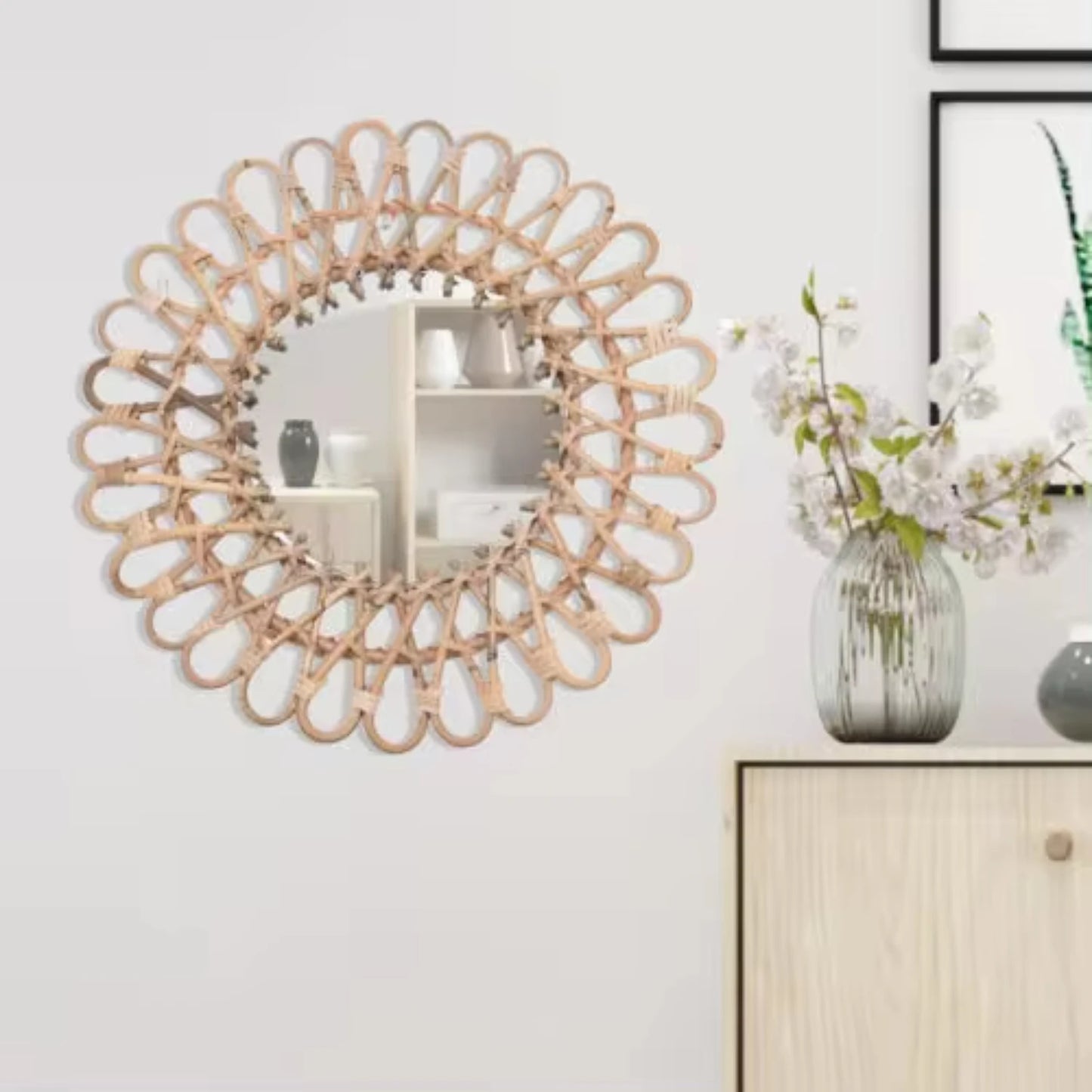 Rattan Hanging Wall Round Mirror