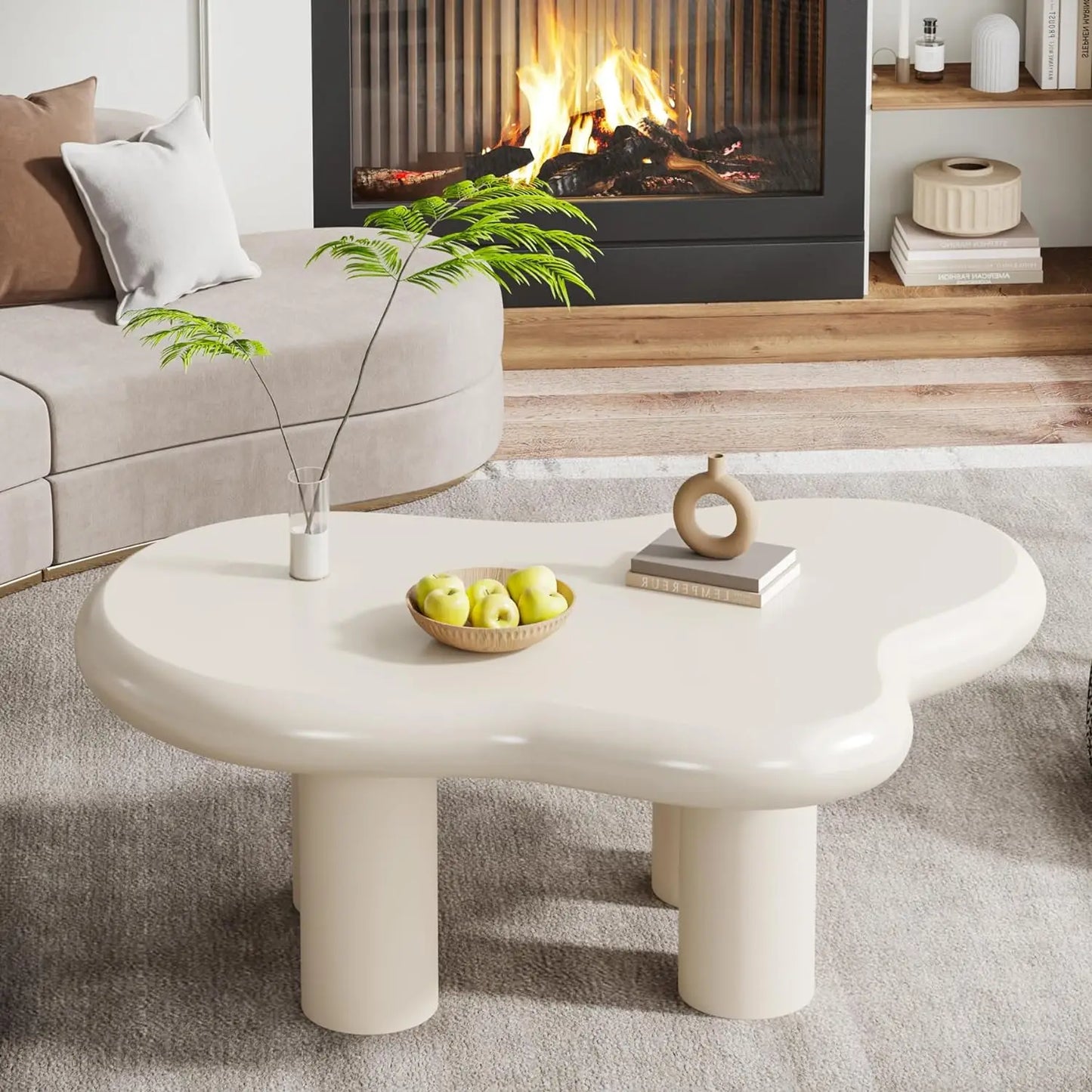 39.4" Cloud Coffee Table, Cute Cream Coffee Table with 4 Solid Legs,