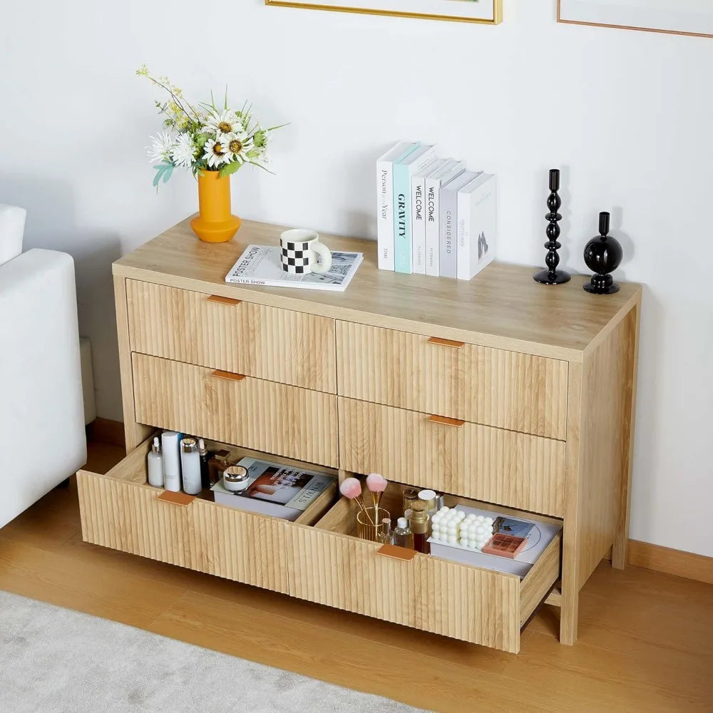 Drawer Double Dresser with Fluted Panel