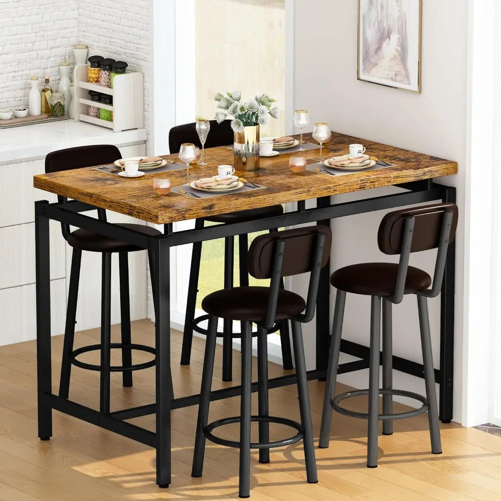 Dining Table Set for 4  Counter Height Dinner Table with 4 PU Leather Upholstered