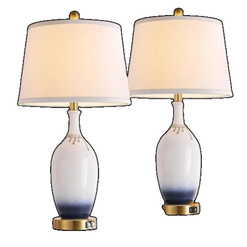 Gradient Glazed Ceramics End Table Lamp Set of 2, Touch Lamps with Dual USB Ports, (Bulb Included)