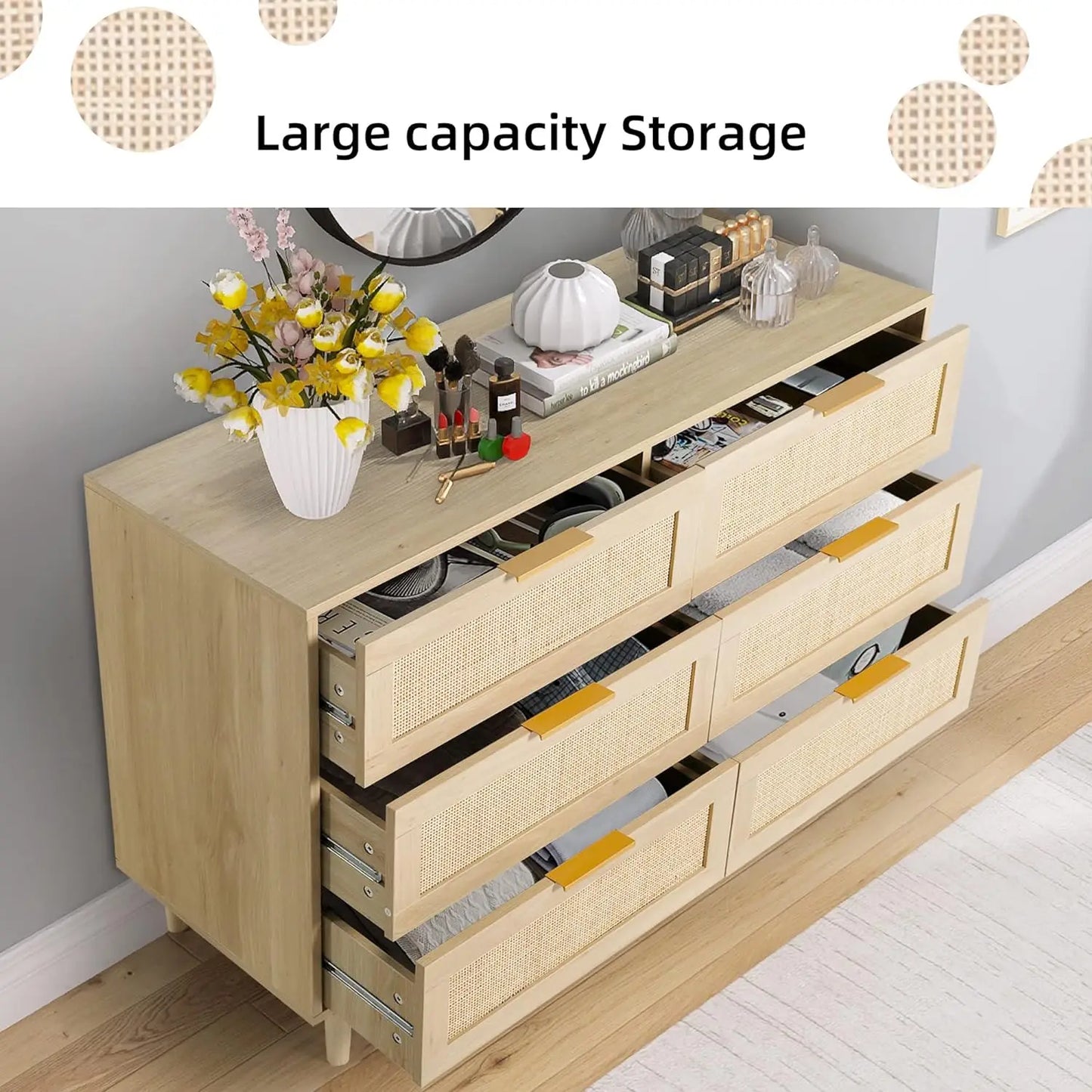 3 - 8 Drawer Rattan Dresser with Drawers