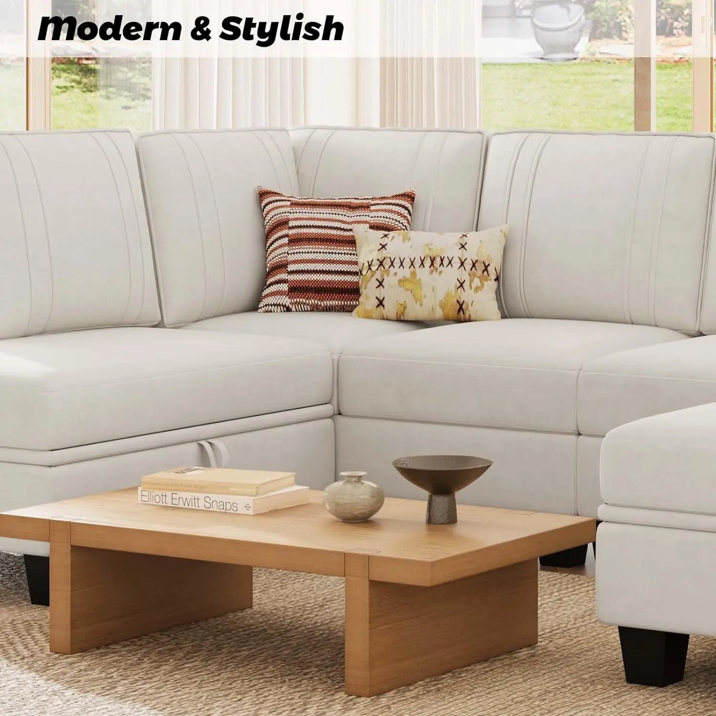 L Shaped Sofa Velvet Reversible Sectional Sofa with Storage Ottoman Convertible